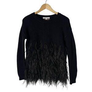 Elizabeth and James Sweater XS Black Ostrich Feather Western Fringe Whimsigoth‎